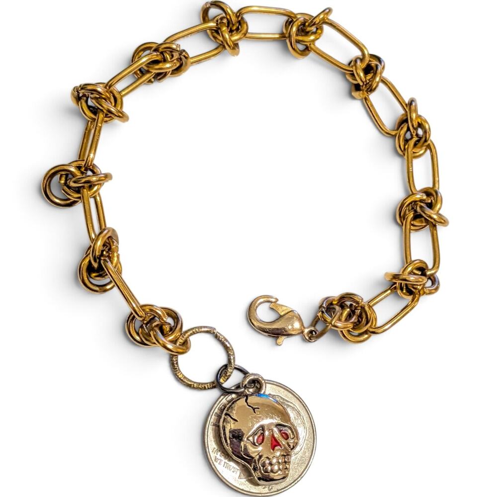 Ed Hardy Love Kills Slowly Skull Charm Bracelet Gold Stainless Steel Rope Chain